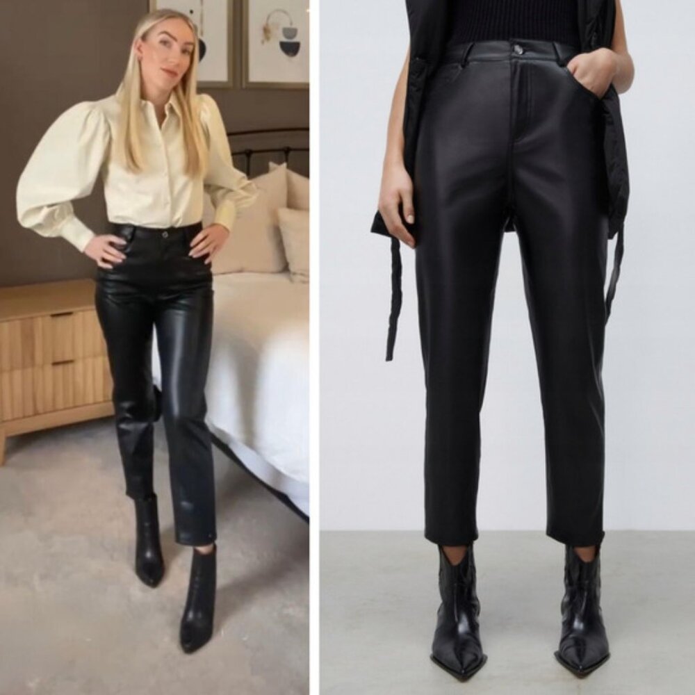 Nwt Zara Mom Fit Faux Leather Pants Sz 4 Black